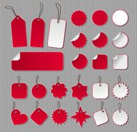 Labels in red and white