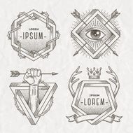 Line art emblem with heraldic elements and impossible shape