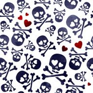 Funny skulls in love - red and black pattern