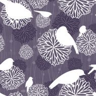 Monochromatic Seamless Bird and Mum Pattern N2