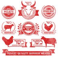 Organic Kosher Meat and Poultry Grunge vector icon set