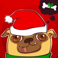 Dog - Pug wearing xmas hat