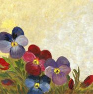 Oil painted pansy flowers border