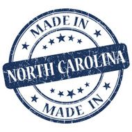 made in North Carolina blue round grunge isolated stamp
