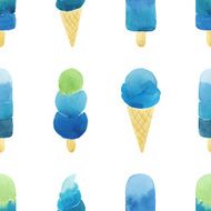 Seamless pattern with hand drawn watercolor ice cream N4