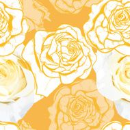 Bright yellow seamless pattern with roses N2