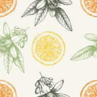 Citrus seamless pattern with orange fruits and flowers N2