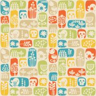 Seamless pattern with sculls birds and flowers N2