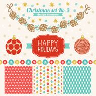 Christmas set of design elements - patterns label snowflakes garlands N2