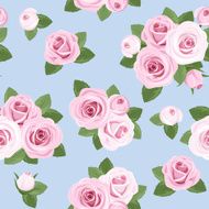 Seamless background with pink roses on blue Vector illustration