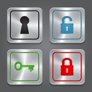 set app icons metallic lock buttons collection