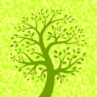 Green Tree icon on Yellow Pixel Background