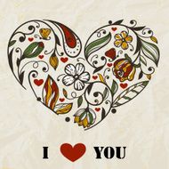 vector floral heart on crumpled paper texture