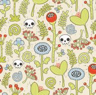 Skulls and flowers seamless background
