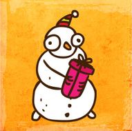 Cute Snowman With Gift on Grunge Background N2