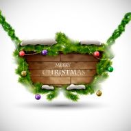 Merry Christmas wooden board with snow