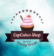 Pink cupcake with label over polygonal background N8