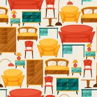 Interior seamless pattern with furniture in retro style N6