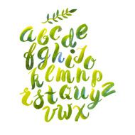 Hand drawn watercolor alphabet made with brush-shades and smears N3