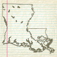 Vector Sketchy Map on Old Lined Paper Background Louisiana N2