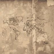 World Map sketched on old wooden background