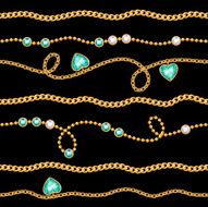 Golden chains &amp; gemstones seamless pattern on black N2