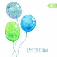 Card with colored watercolor paint balloons N5