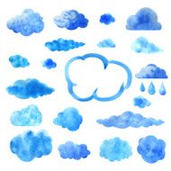 Watercolor set clouds and drops