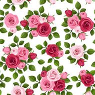 Vector seamless pattern with red and pink roses on white N2