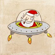 Santa in UFO on Grunge Background N2