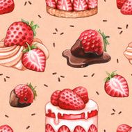 Pattern with strawberry cake illustrations