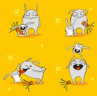 Cheerful hares with carrots N2
