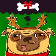 Dog - Pug wearing deer xmas costume