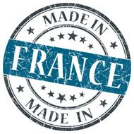 made in France blue grunge round stamp