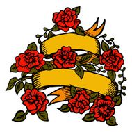 Classic tattoo ribbon with roses