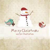 Christmas Card with Snowman and birds
