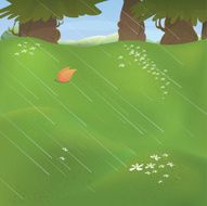 Vector spring landscape with meadow and trees