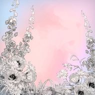Vector Watercolor Pencil Ink Sketch Flowers N2