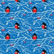 Seamless background with bullfinches sitting on branch of rowan N2