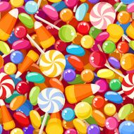Seamless background with various candies Vector illustration