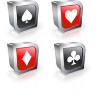 four card suits poker chip 3D vector icon set N2