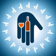 wine bottles and glasses in hand