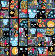 Seamless background with sculls and black cats in cell N2