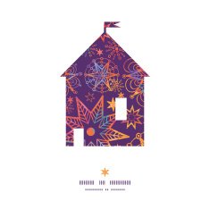 Vector textured christmas stars house silhouette pattern frame N2