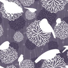 Monochromatic Seamless Bird and Mum Pattern N2