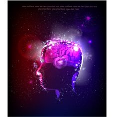 Abstract neon background with human's head Descovery thinking progressing idea N2