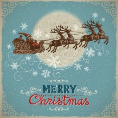 Vintage Christmas Background with Santa and Reindeers