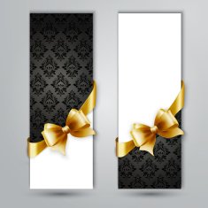 Invitation card with Gold holiday ribbon on vintage background N2