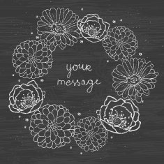 Chalkboard floral cirlce frame on blackboard seamless pattern background N2