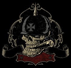 Ornate Biker Skull Rockabilly Crest
